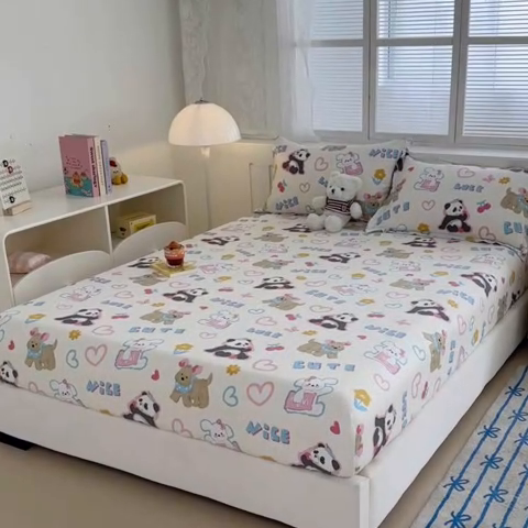 91家纺网 家纺一手货源 找家纺 绵庭家纺 2025新款全棉印花单床笠系列 童趣涂鸦