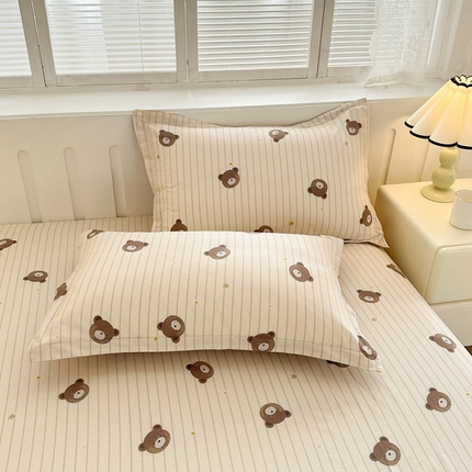 绵庭家纺 2025新款全棉印花单枕套系列 熊嘟嘟