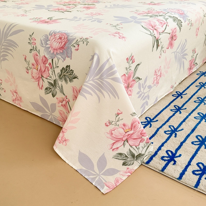 91家纺网 家纺一手货源 找家纺 绵庭家纺 2025新款全棉印花单床单系列 落川花海-粉