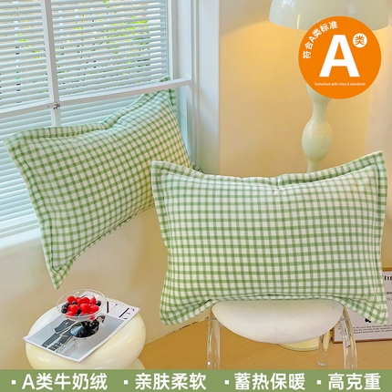 91家纺网 家纺一手货源 找家纺 恬澳家纺 2025新款暖阳牛奶绒枕套 暖阳-抹茶格