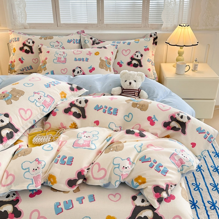 91家纺网 家纺一手货源 找家纺 绵庭家纺 2025新款全棉印花四件套系列 童趣涂鸦