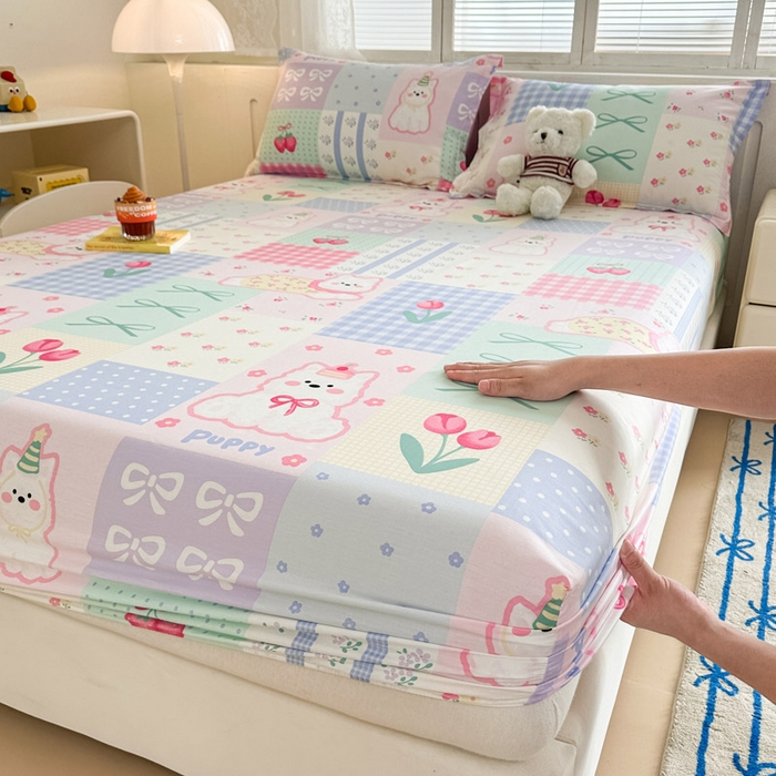 91家纺网 家纺一手货源 找家纺 绵庭家纺 2025新款全棉印花单床笠系列 甜宠派对