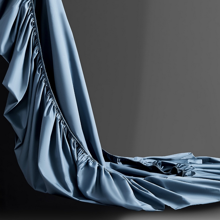 91家纺网 家纺一手货源 找家纺 轩和家居 2024新款A类70支长绒棉床笠 珐琅蓝