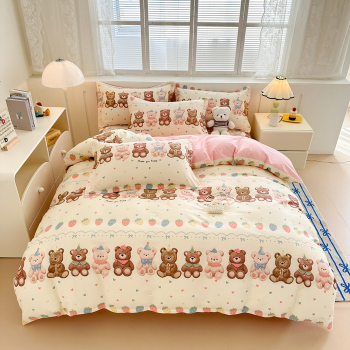 91家纺网 家纺一手货源 找家纺 绵庭家纺 2025新款全棉印花四件套系列 浪漫熊仔