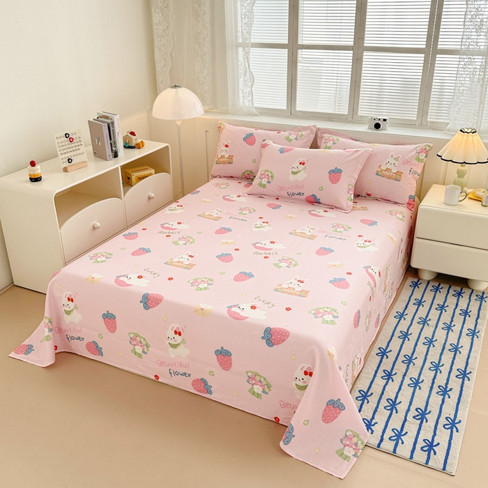 91家纺网 家纺一手货源 找家纺 绵庭家纺 2025新款全棉印花单床单系列 奇趣欢乐园-粉