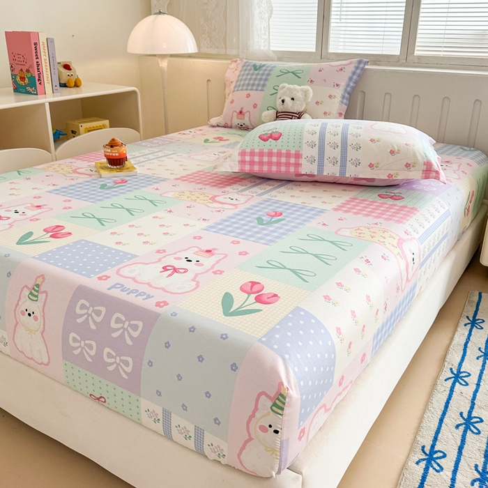 91家纺网 家纺一手货源 找家纺 绵庭家纺 2025新款全棉印花单床笠系列 甜宠派对