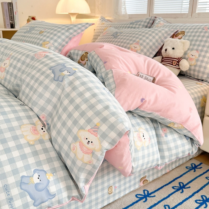 91家纺网 家纺一手货源 找家纺 绵庭家纺 2025新款全棉印花四件套系列 星星发夹狗