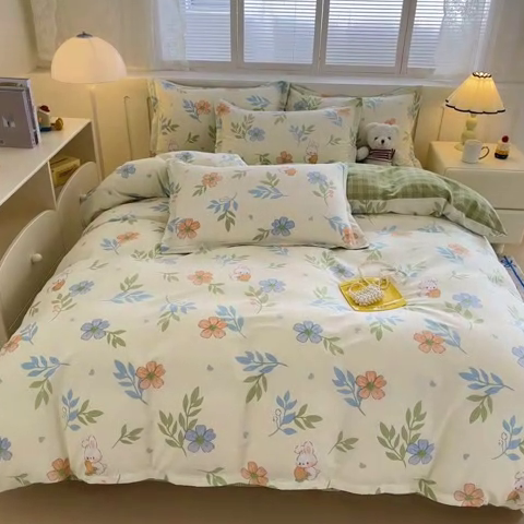 91家纺网 家纺一手货源 找家纺 绵庭家纺 2025新款全棉印花四件套系列 花语情怀
