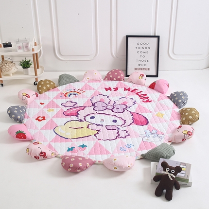 91家纺网 家纺一手货源 找家纺 沁童2024新款花瓣地垫粉色兔子