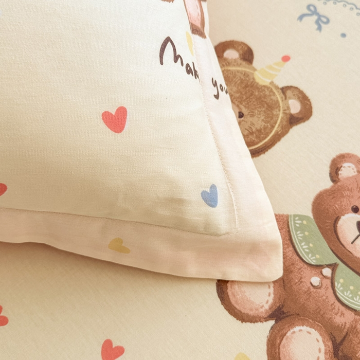 91家纺网 家纺一手货源 找家纺 绵庭家纺 2025新款全棉印花单枕套系列 浪漫熊仔