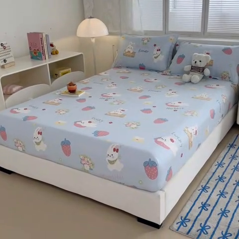 91家纺网 家纺一手货源 找家纺 绵庭家纺 2025新款全棉印花单床笠系列 奇趣欢乐园-蓝