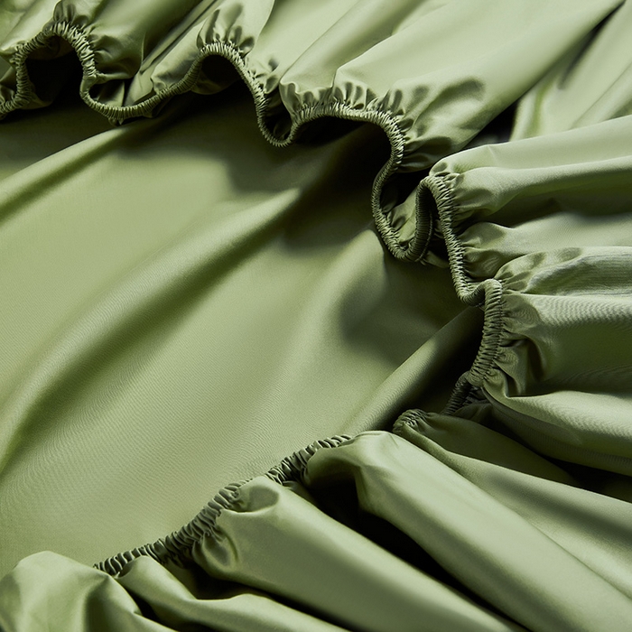 91家纺网 家纺一手货源 找家纺 轩和家居 2024新款A类70支长绒棉床笠 韶华绿