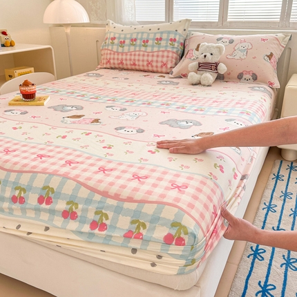 绵庭家纺 2025新款全棉印花单床笠系列 甜心樱桃狗