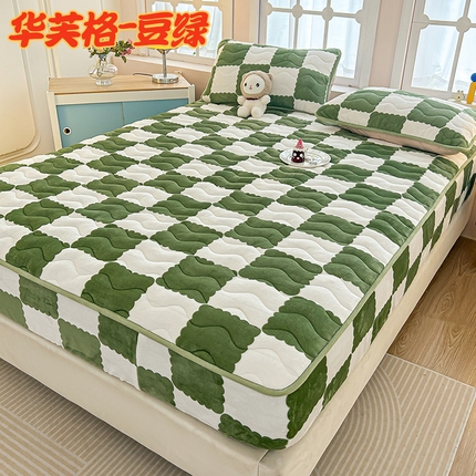 91家纺网 家纺一手货源 找家纺 （总）恒尚居 2024-秋冬牛奶绒加厚夹棉床笠三件套印花床垫保护罩-华夫格系列【2024爆款】