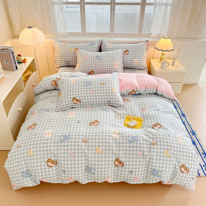 91家纺网 家纺一手货源 找家纺 绵庭家纺 2025新款全棉印花四件套系列 星星发夹狗