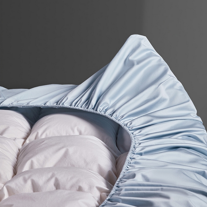 91家纺网 家纺一手货源 找家纺 轩和家居 2024新款A类70支长绒棉床笠 天青蓝