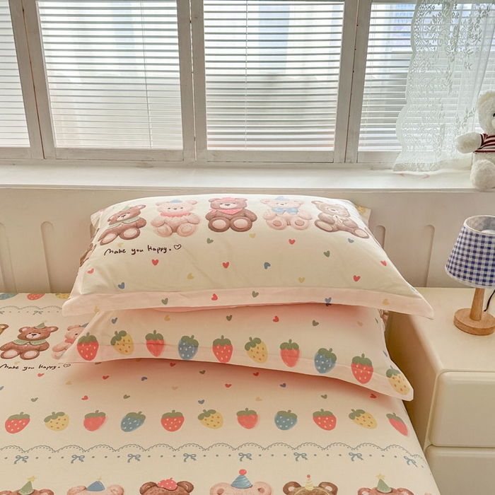 91家纺网 家纺一手货源 找家纺 绵庭家纺 2025新款全棉印花单枕套系列 浪漫熊仔