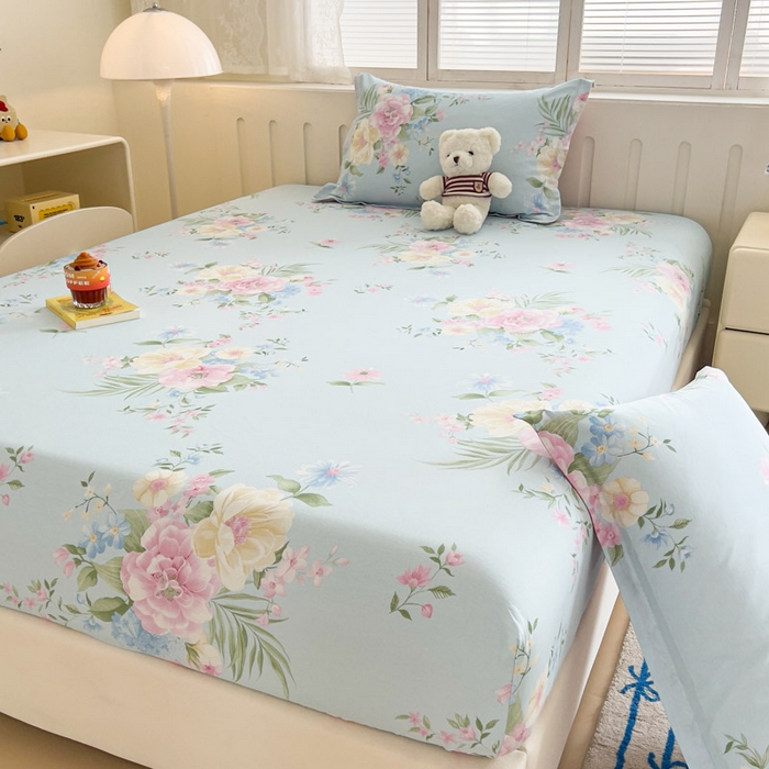 91家纺网 家纺一手货源 找家纺 绵庭家纺 2025新款全棉印花单床笠系列 清巧花梦