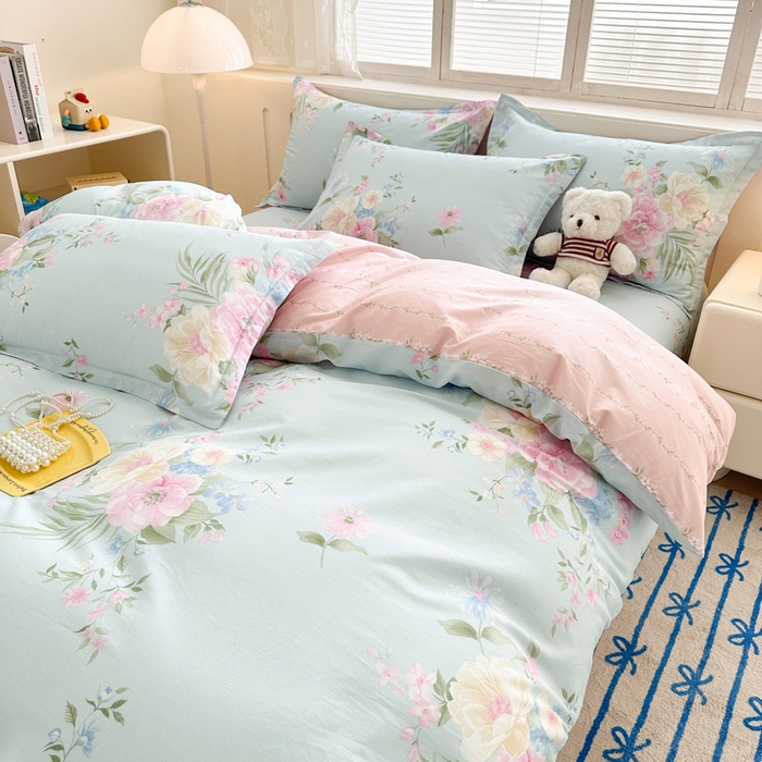 91家纺网 家纺一手货源 找家纺 绵庭家纺 2025新款全棉印花四件套系列 清巧花梦