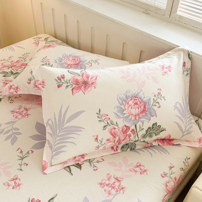91家纺网 家纺一手货源 找家纺 绵庭家纺 2025新款全棉印花单枕套系列 落川花海-粉