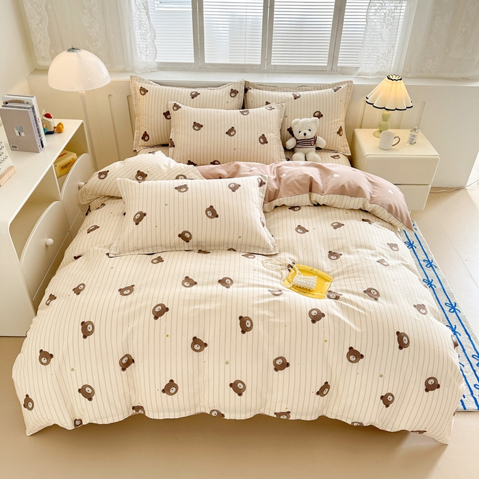 91家纺网 家纺一手货源 找家纺 绵庭家纺 2025新款全棉印花四件套系列 熊嘟嘟