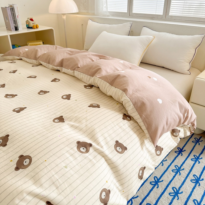 91家纺网 家纺一手货源 找家纺 绵庭家纺 2025新款全棉印花单被套系列 熊嘟嘟