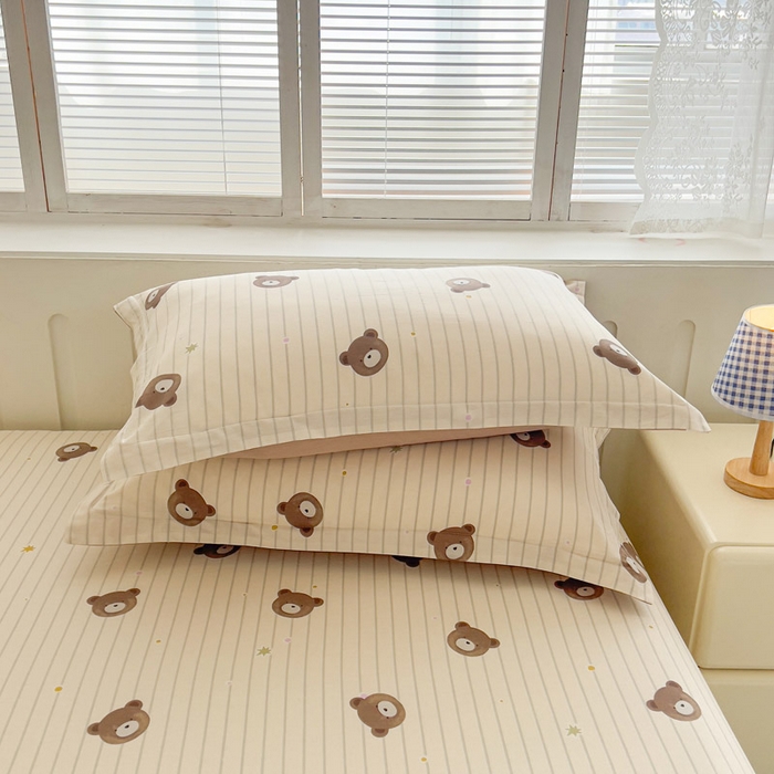 91家纺网 家纺一手货源 找家纺 绵庭家纺 2025新款全棉印花单枕套系列 熊嘟嘟