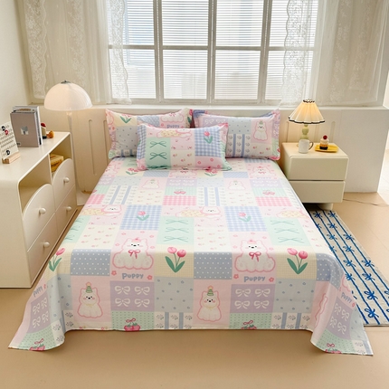 91家纺网 家纺一手货源 找家纺 绵庭家纺 2025新款全棉印花单床单系列 甜宠派队