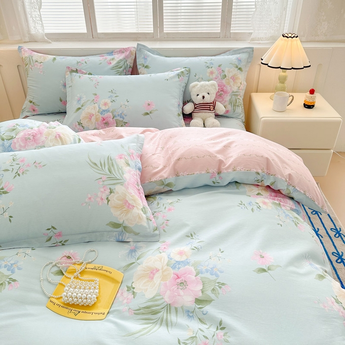 91家纺网 家纺一手货源 找家纺 绵庭家纺 2025新款全棉印花四件套系列 清巧花梦