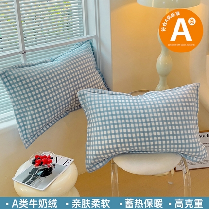 91家纺网 家纺一手货源 找家纺 恬澳家纺 2025新款暖阳牛奶绒枕套 暖阳-天蓝格