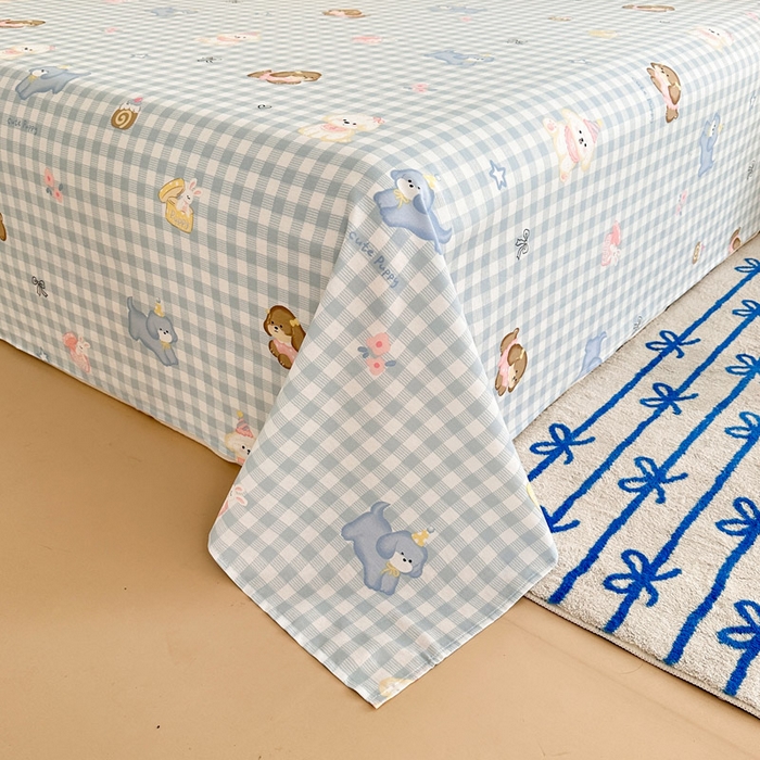 91家纺网 家纺一手货源 找家纺 绵庭家纺 2025新款全棉印花单床单系列 星星发夹狗