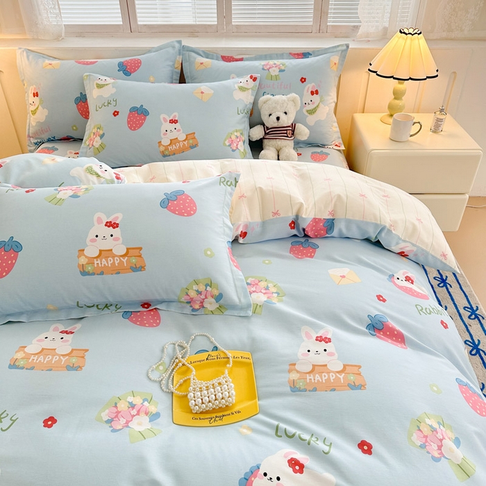 91家纺网 家纺一手货源 找家纺 绵庭家纺 2025新款全棉印花四件套系列 奇趣欢乐园-蓝