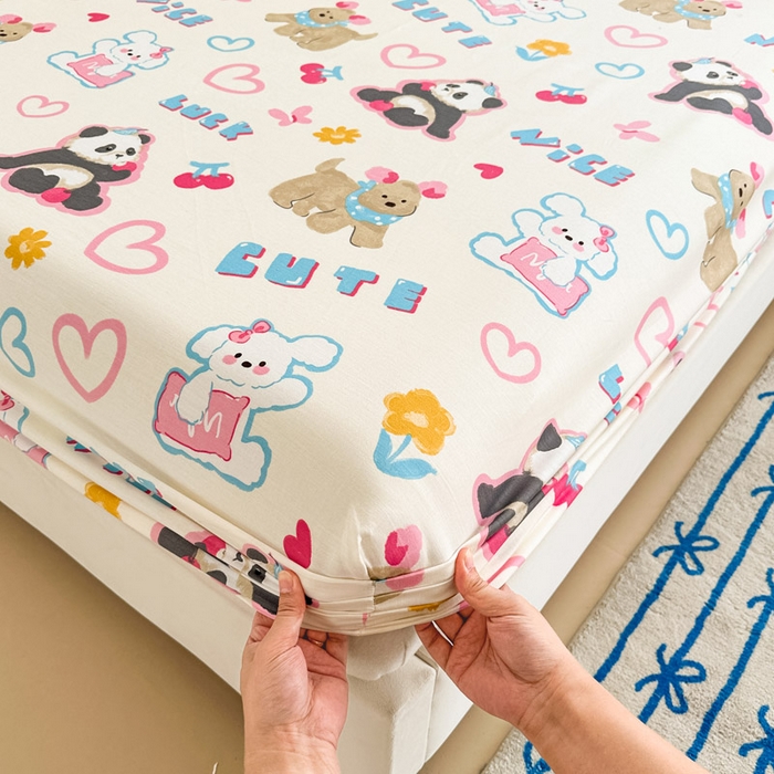 91家纺网 家纺一手货源 找家纺 绵庭家纺 2025新款全棉印花单床笠系列 童趣涂鸦