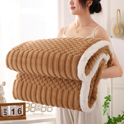 巴木赫 2024新款舒棉绒点点塔芙绒双层羊羔绒毯 黄棕