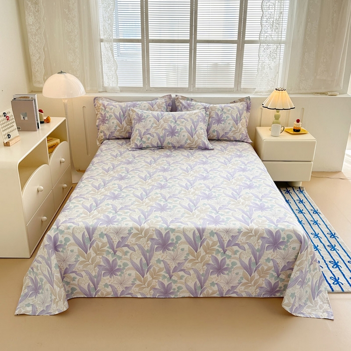 91家纺网 家纺一手货源 找家纺 绵庭家纺 2025新款全棉印花单床单系列 紫叶倾城