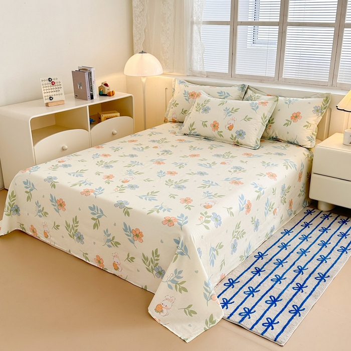 91家纺网 家纺一手货源 找家纺 绵庭家纺 2025新款全棉印花单床单系列 花语情怀