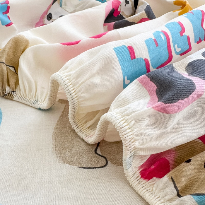 91家纺网 家纺一手货源 找家纺 绵庭家纺 2025新款全棉印花单床笠系列 童趣涂鸦