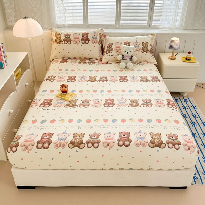 91家纺网 家纺一手货源 找家纺 绵庭家纺 2025新款全棉印花单床笠系列 浪漫熊仔