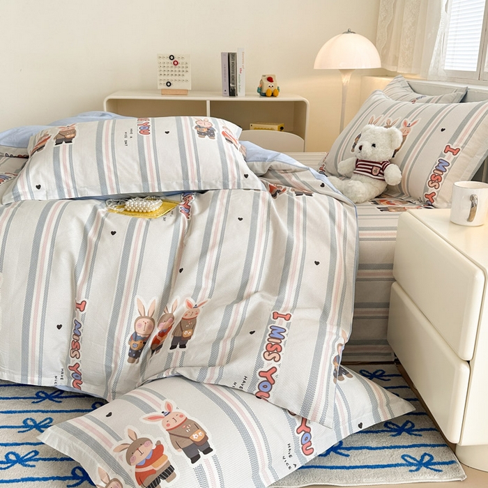 91家纺网 家纺一手货源 找家纺 绵庭家纺 2025新款全棉印花四件套系列 森岛精灵