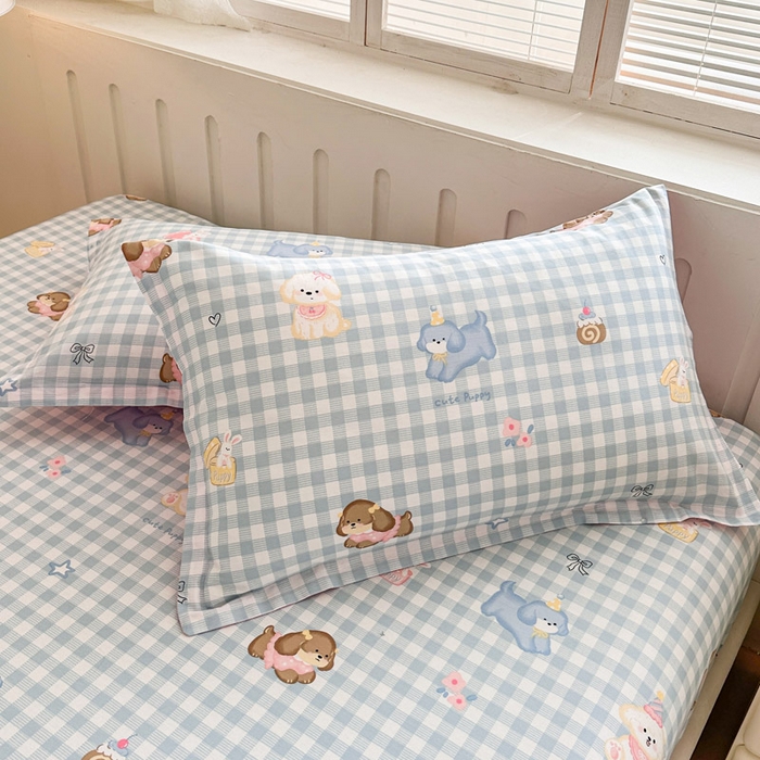 91家纺网 家纺一手货源 找家纺 绵庭家纺 2025新款全棉印花单枕套系列 星星发夹狗