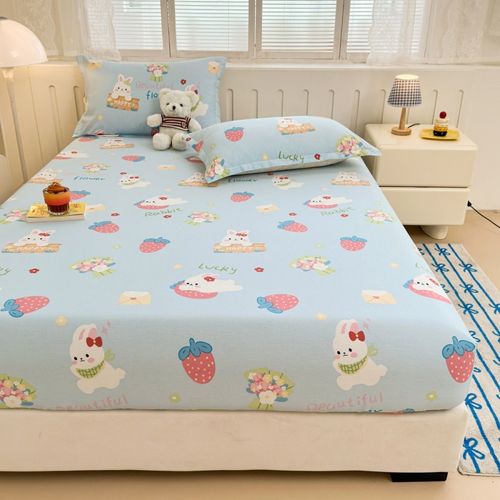 91家纺网 家纺一手货源 找家纺 绵庭家纺 2025新款全棉印花单床笠系列 奇趣欢乐园-蓝