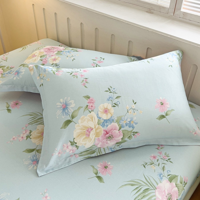 91家纺网 家纺一手货源 找家纺 绵庭家纺 2025新款全棉印花单枕套系列 清巧花梦