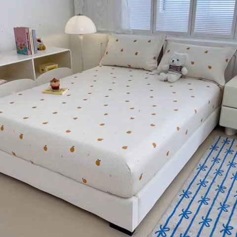 91家纺网 家纺一手货源 找家纺 绵庭家纺 2025新款全棉印花单床笠系列 甜桔