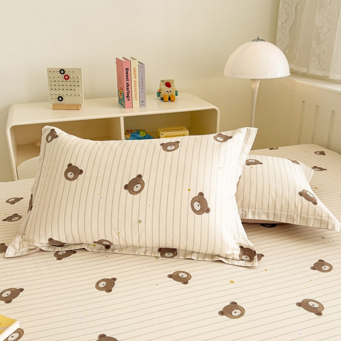 91家纺网 家纺一手货源 找家纺 绵庭家纺 2025新款全棉印花单枕套系列 熊嘟嘟