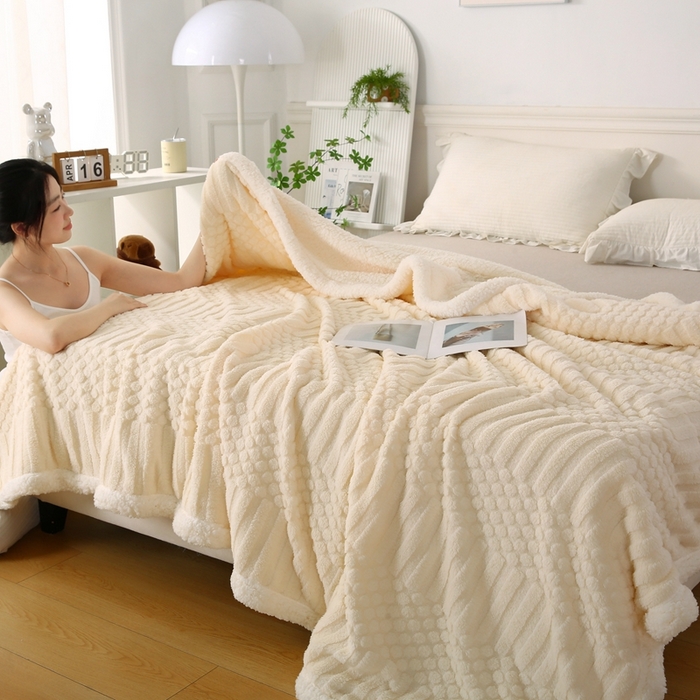 91家纺网 家纺一手货源 找家纺 （总）巴木赫 2024新款舒棉绒点点塔芙绒双层羊羔绒毯