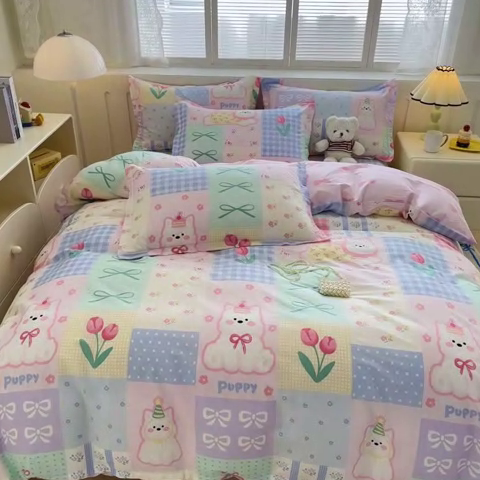 91家纺网 家纺一手货源 找家纺 绵庭家纺 2025新款全棉印花四件套系列 甜宠派队