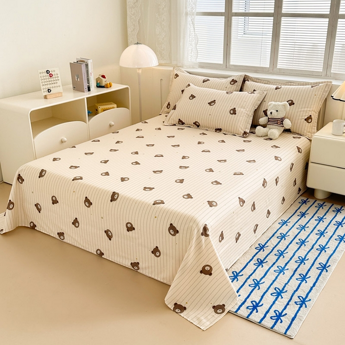 91家纺网 家纺一手货源 找家纺 绵庭家纺 2025新款全棉印花单床单系列 熊嘟嘟