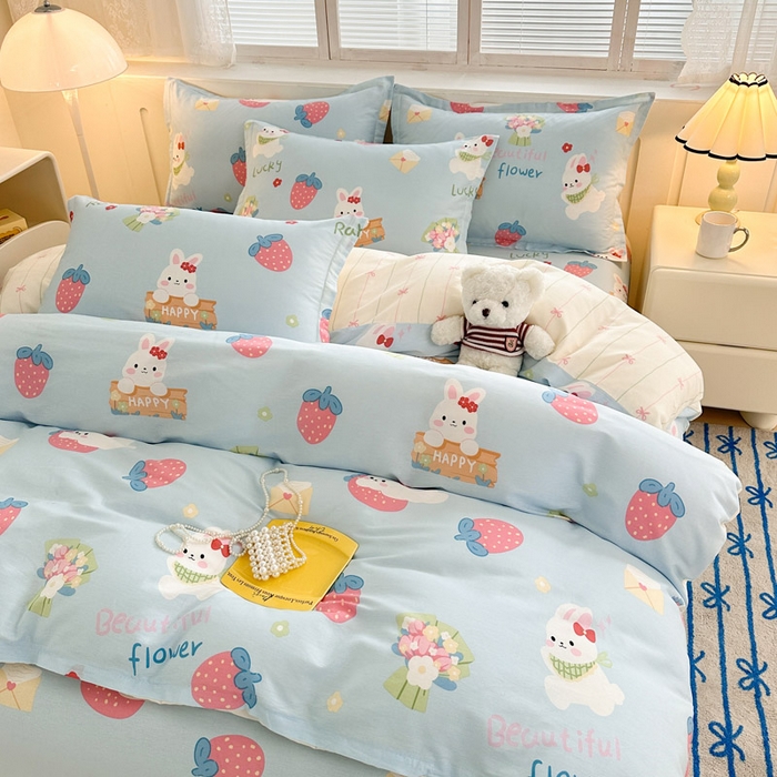 91家纺网 家纺一手货源 找家纺 绵庭家纺 2025新款全棉印花四件套系列 奇趣欢乐园-蓝