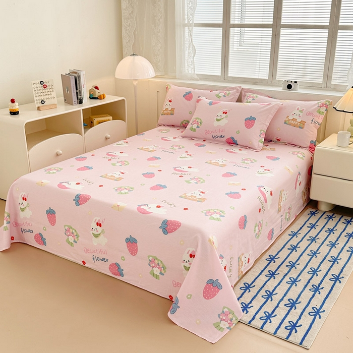 91家纺网 家纺一手货源 找家纺 绵庭家纺 2025新款全棉印花单床单系列 奇趣欢乐园-粉