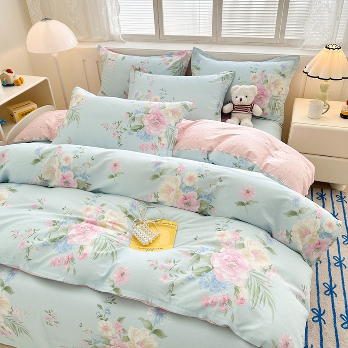 91家纺网 家纺一手货源 找家纺 绵庭家纺 2025新款全棉印花四件套系列 清巧花梦